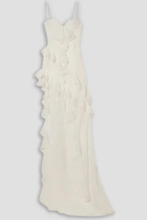 Alessandra Rich Asymmetrische Robe aus Seiden-Georgette mit Volants - Weiß - IT 36