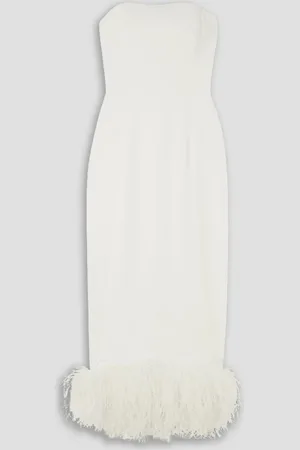 16Arlington Minelli trägerloses Midikleid aus Crêpe mit Federn - - UK 12