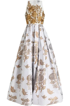 ANDREW GN Plissierte Robe aus Brokat mit Organzaeinsätzen und Stickereien - - FR 40