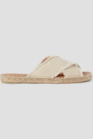 Castaner Palmera Espadrille-Pantoletten aus Canvas mit Fransen - Weiß - EU 35