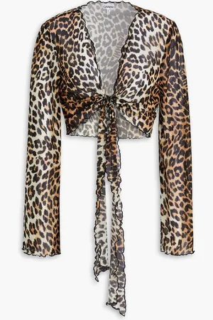 Ganni Cropped Oberteil aus Stretch-Mesh mit Leopardenprint - - DE 44