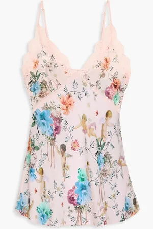Camilla Top aus Crêpe de Chine aus Seide mit floralem Print und Kristallverzierung - Pink - XL