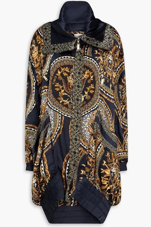 Camilla Jacke aus Seidensatin mit Print und Verzierung - Blau - M