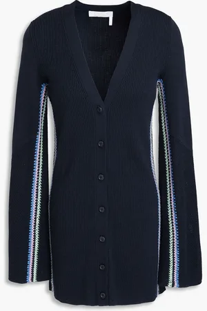 Chloé Cardigan aus Wolle mit Pointelle-Besatz - Blau - XS