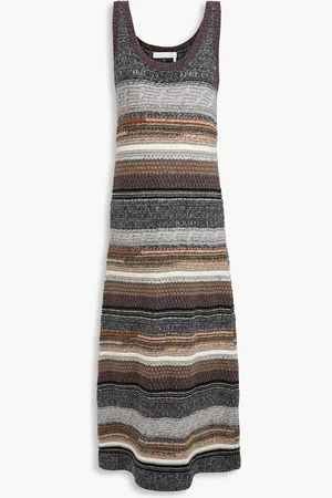 Chloé Gestreiftes Midikleid aus einer Kaschmir-Wollmischung - Grau - M