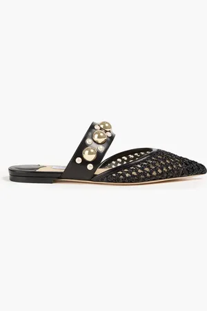 Jimmy Choo Verzierte Slippers aus Leder und Raffiabast - - EU 36