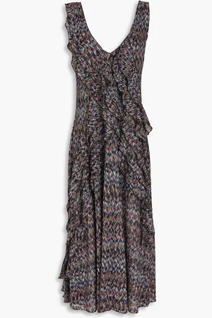 Missoni Midi-Strickkleid in Häkeloptik mit Metallic-Effekt und Rüschen - Blau - IT 38