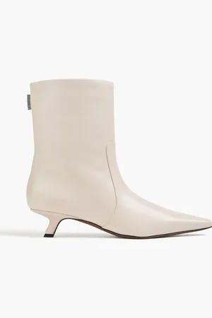 Brunello Cucinelli Ankle Boots aus Leder mit Zierperlen - Weiß - EU 37