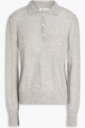 Frame Kaschmirpullover in Pointelle-Strick mit Polokragen - Grau - L