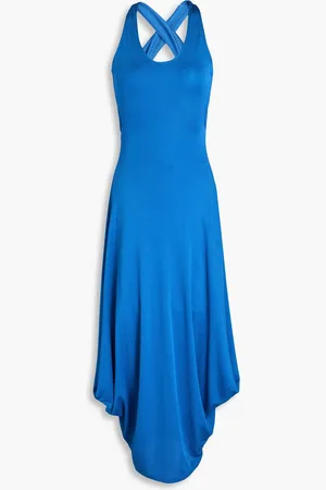 Giorgio Armani Midikleid aus glänzendem Jersey mit Drapierung - Blau - IT 38