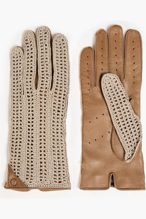 Giorgio Armani Handschuhe aus Häkelstrick und Leder - Braun - L