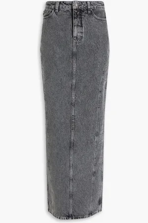 ROTATE Maxirock aus Denim mit Kristallverzierung - Grau - DE 40