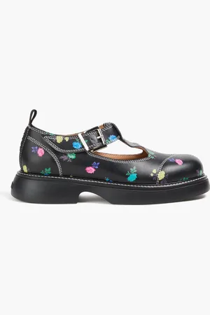 Ganni Floral-print leather Mary Jane pumps - - EU 40