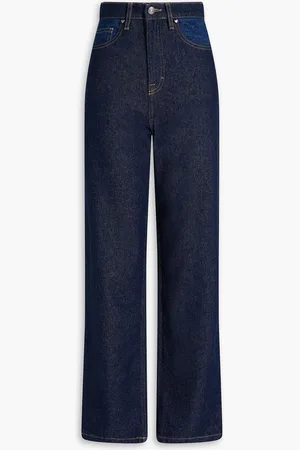 ROTATE Zweifarbige hoch sitzende Jeans mit geradem Bein - Blau - 25