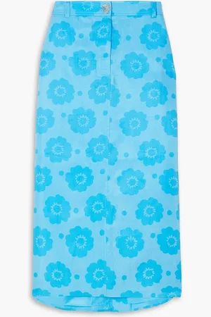 REJINA PYO Eunice Midirock aus Lyocell mit floralem Print - Blau - UK 10