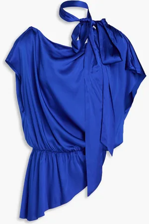 ALICE+OLIVIA Alice Olivia - Mitsuko Oberteil aus Stretch-Satin mit Schluppe und asymmetrischer Schulterpartie - Blau - S