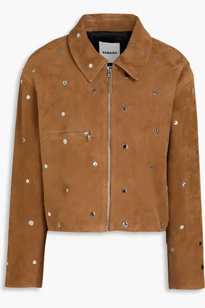 Sandro Jacke aus Veloursleder mit Nieten - Braun - FR 42