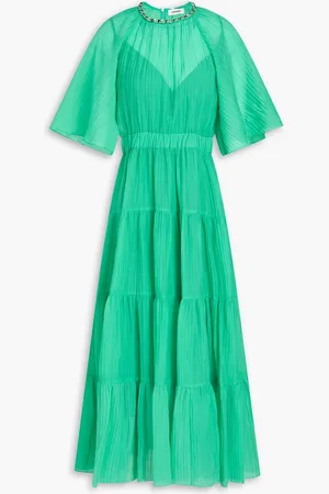 Sandro Gestuftes Midikleid aus einer Lyocellmischung mit Kristallverzierung - Grün - FR 34