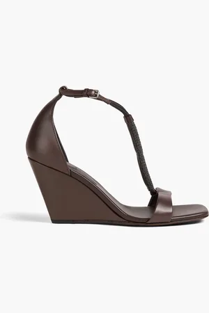 Brunello Cucinelli Wedges aus Leder mit Zierperlen - Braun - EU 36.5