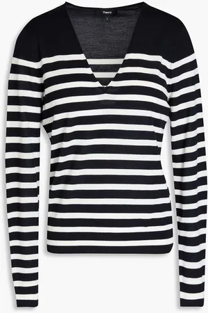 THEORY Gestreifter Pullover aus einer Wollmischung - Blau - L