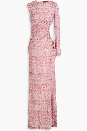 Missoni Maxi-Strickkleid in Häkeloptik mit Cut-outs, Metallic-Effekt und asymmetrische Schulterpartie - Pink - IT 46
