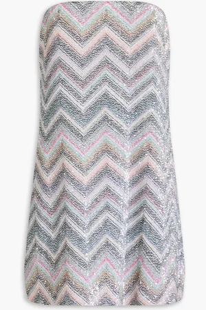 Missoni Trägerloses Mini-Strickkleid mit Metallic-Effekt und Pailletten in Häkeloptik - Grau - IT 44