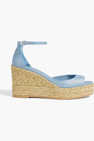 Stuart Weitzman Espadrille-Wedges aus Metallic-Denim - Blau - EU 37.5