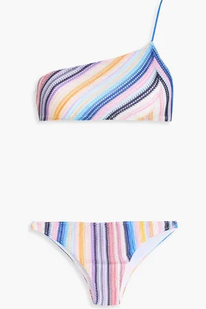 Missoni Gestreifter Bikini aus Häkelstrick mit Metallic-Effekt und asymmetrischer Schulterpartie - - IT 46