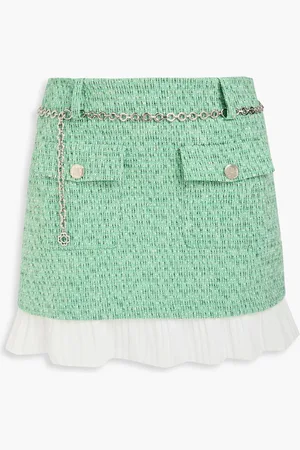 Maje Plissierter Minirock aus Tweed aus einer Baumwollmischung mit Einsätzen aus glänzendem Crêpe - Grün - FR 36