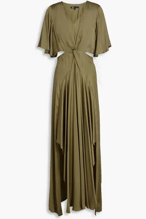 Maje Maxikleid aus Satin mit Cut-outs und Twist-Detail - Grün - FR 40