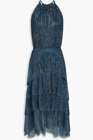 Maje Gestuftes Midikleid aus plissiertem Jersey mit Metallic-Effekt - Blau - FR 36