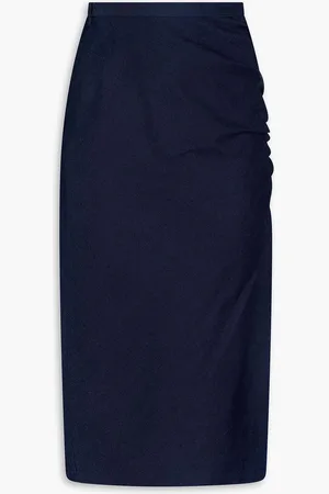 Carolina Herrera Bleistiftrock in Midilänge aus Denim mit Raffungen - Blau - US 2