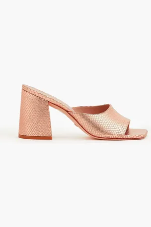 Stuart Weitzman Tia 85 Mules aus Leder mit Schlangeneffekt in Metallic-Optik - Metallic - EU 39.5