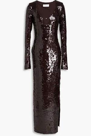 16Arlington Solaria Maxikleid aus Stretch-Tüll mit Pailletten - Braun - UK 8