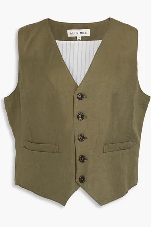 ALEX MILL Gesteppte Weste aus Twill mit Knotendetail - Grün - XL