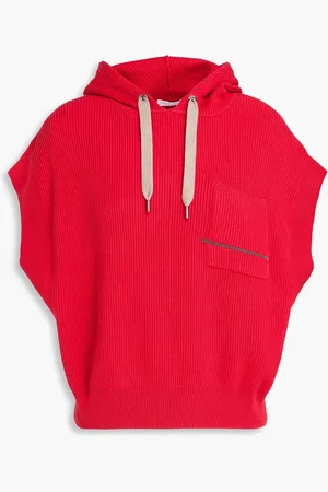 Brunello Cucinelli Kapuzenpullover aus gerippter Baumwolle mit Zierperlen - - M