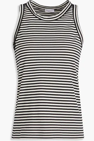 Brunello Cucinelli Tanktop aus Baumwoll-Jersey mit Zierperlen und Streifen - - S