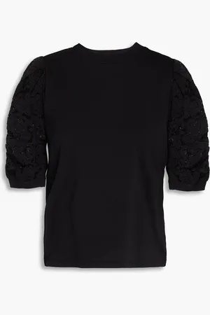 Frame Frankie T-Shirt aus Baumwoll-Jersey mit Einsätzen aus schnurgebundener Spitze - - XS