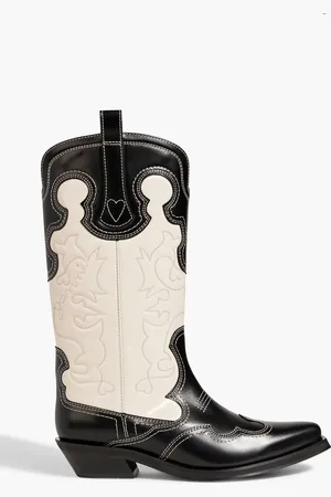 Ganni Zweifarbige Cowboy Boots aus Leder mit Stickereien - - EU 41