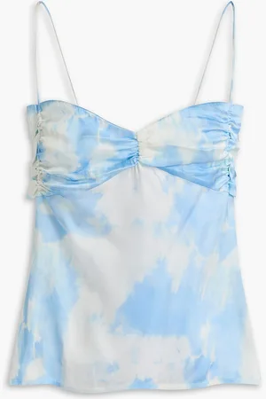 Ganni Bedrucktes Top aus Satin mit Raffungen - Blau - DE 42