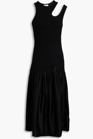 Sandro Midikleid aus geripptem Jersey mit Satineinsatz und Cut-outs - - FR 38