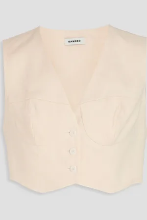 Sandro Cropped Weste aus einer Leinenmischung - Weiß - 3