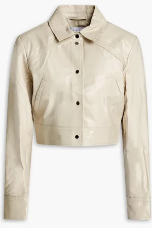 IRO Cropped Lederjacke in Knitteroptik - Weiß - FR 38