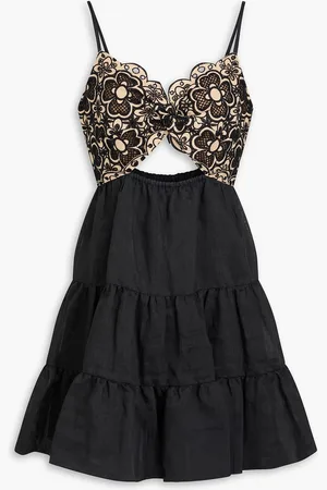 Sandro Minikleid aus einer Leinenmischung mit Makramee-Spitzeneinsätzen und Cut-outs - - FR 40