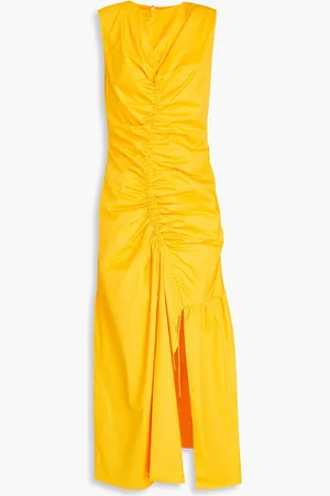 Sandro Gerafftes Midikleid aus Stretch-Baumwolle - Gelb - FR 36