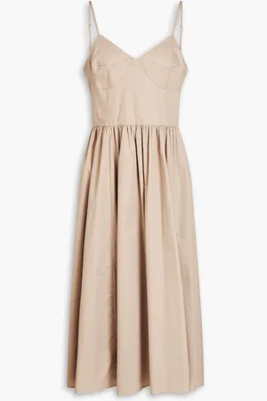 Sandro Gerafftes Midikleid aus Stretch-Baumwollpopeline - Neutral - FR 42