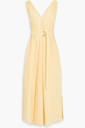 Brunello Cucinelli Midikleid aus Popeline aus einer Baumwollmischung mit Zierperlen - Gelb - XL