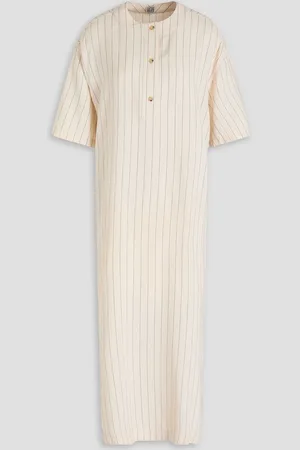 Totême Gestreiftes Midikleid aus Crêpe - Weiß - FR 38