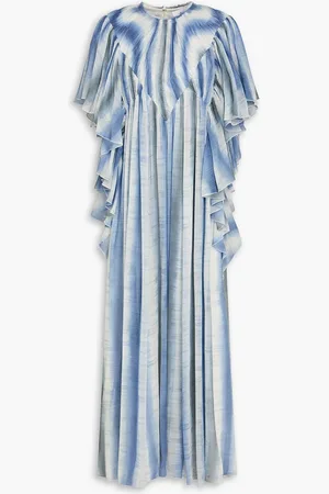 Chloé Maxikleid aus Woll-Gaze mit Streifen und Rüschen - Blau - FR 36