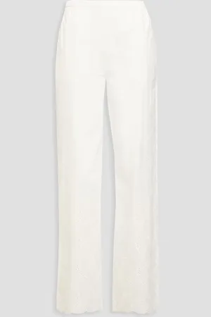 Loulou Studio Dulche Hose mit weitem Bein aus Baumwolle mit Lochstickerei - Weiß - XL